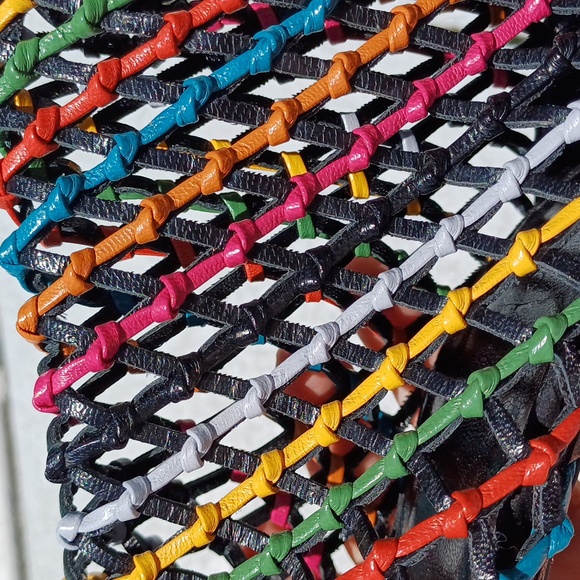 GUCCI caged PRIDE woven leather booties peeptoe heels 37 7 Rainbow - Picture 10 of 17